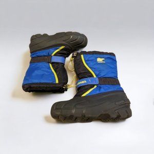 Sorel Kids Duck Boots Blue Black Yellow Felt Lined Waterproof Winter